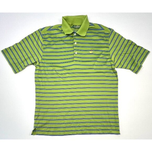 Master's AMEN CORNER Mens MEDIUM Green/Blue Stripe S/S Golf POLO Hong Kong EUC - Picture 1 of 9